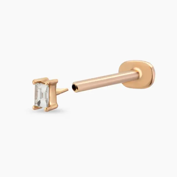 Solid Baguette Cut Diamond Rose Gold Piercing - 4