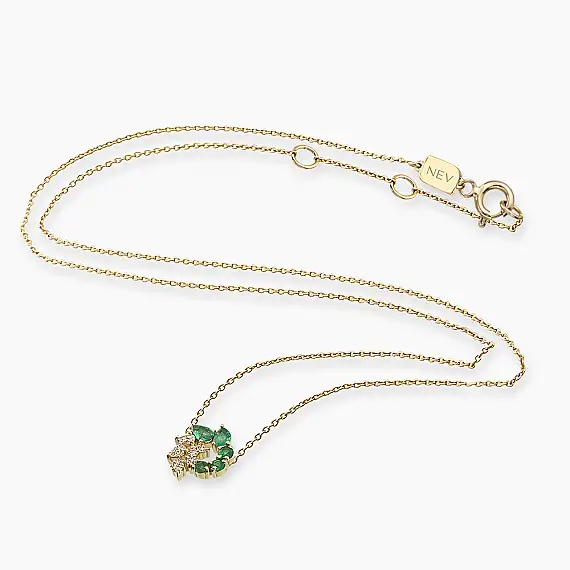 Sophia 0.41 CT Emerald and Diamond Yellow Gold Necklace - 3