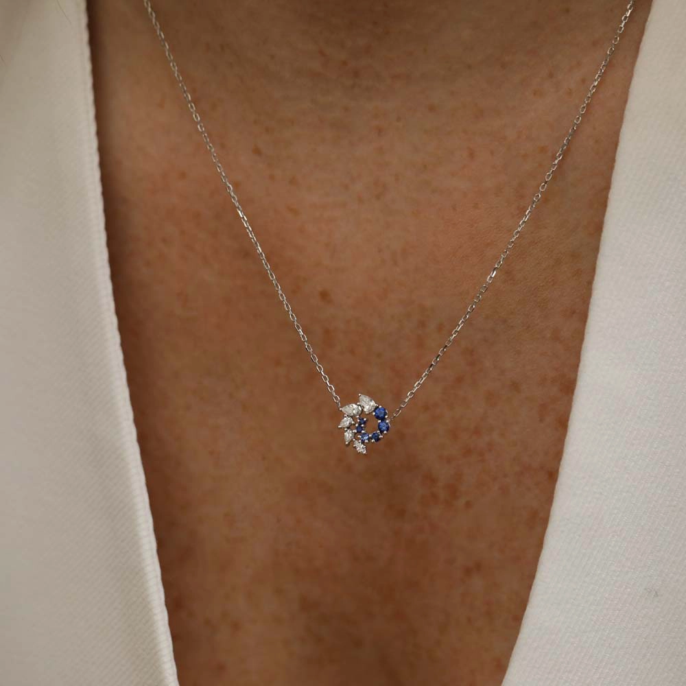 Sophia 0.45 CT Sapphire and Diamond White Gold Necklace - Nev Jewellery (1)