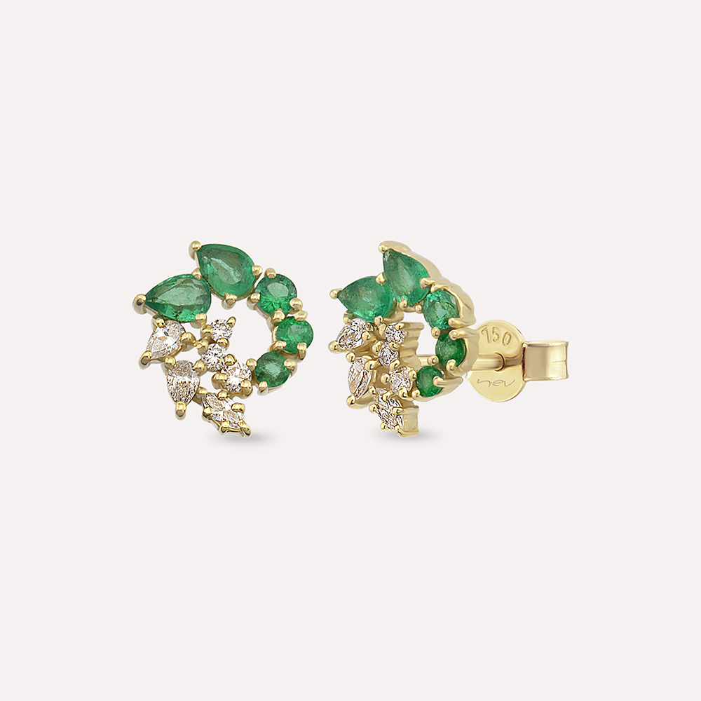 Sophia 0.83 CT Emerald and Diamond Yellow Gold Earring - Nev Jewellery (1)