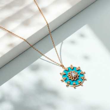 Spica 0.23 CT Diamond and Turquoise Enamel Pendant - Nev Jewellery (1)
