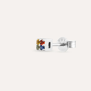 Square 0.06 CT Multicolor Sapphire Mini Single Earring - Nev Jewellery
