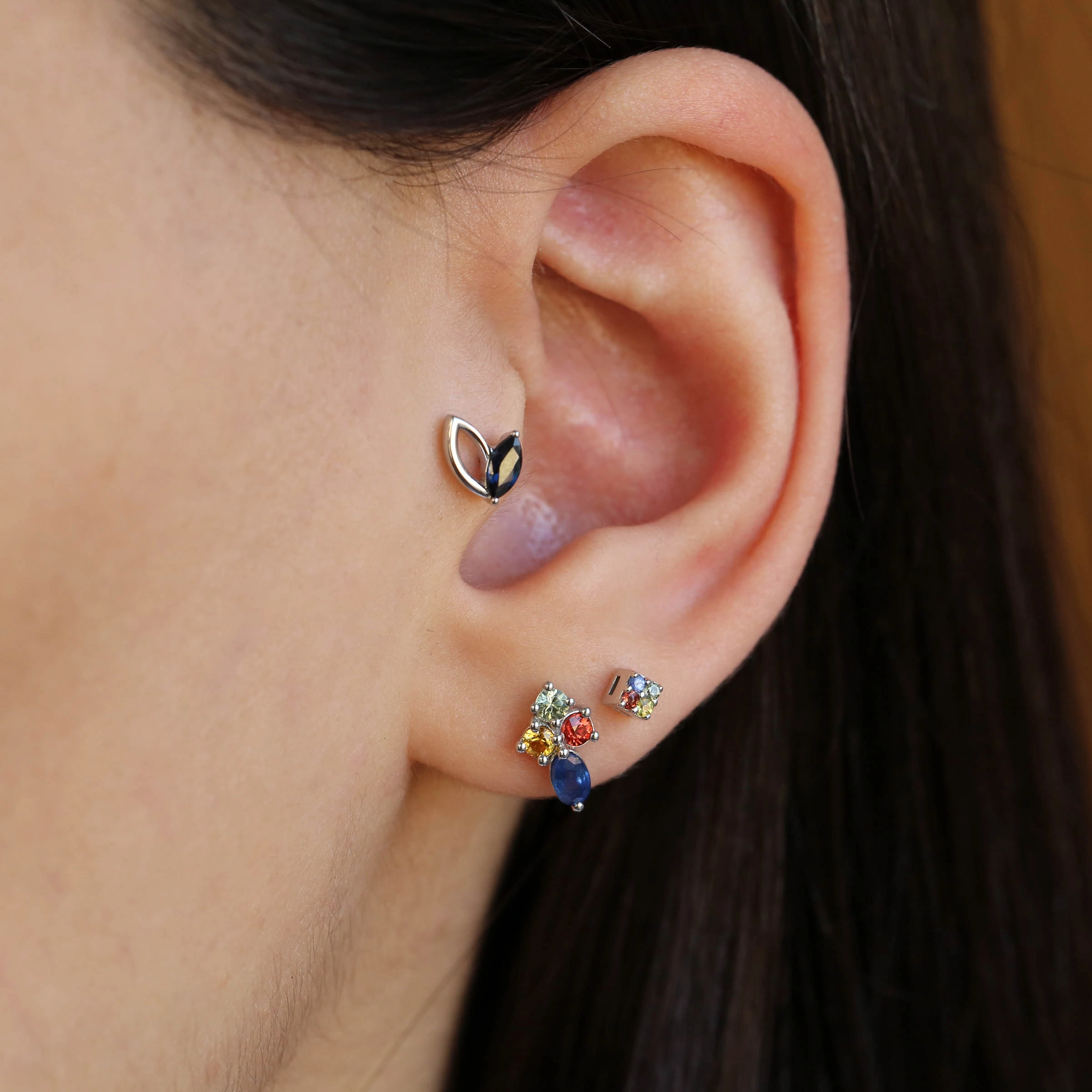 Square 0.06 CT Multicolor Sapphire Mini Single Earring - Nev Jewellery (1)