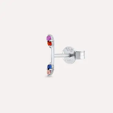 Stick Multicolor Sapphire White Gold Single Earring - Nev Jewellery (1)