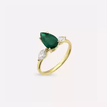 Sue 1.95 CT Pear Cut Emerald and Diamond Yellow Gold Ring - Nev Jewellery (1)