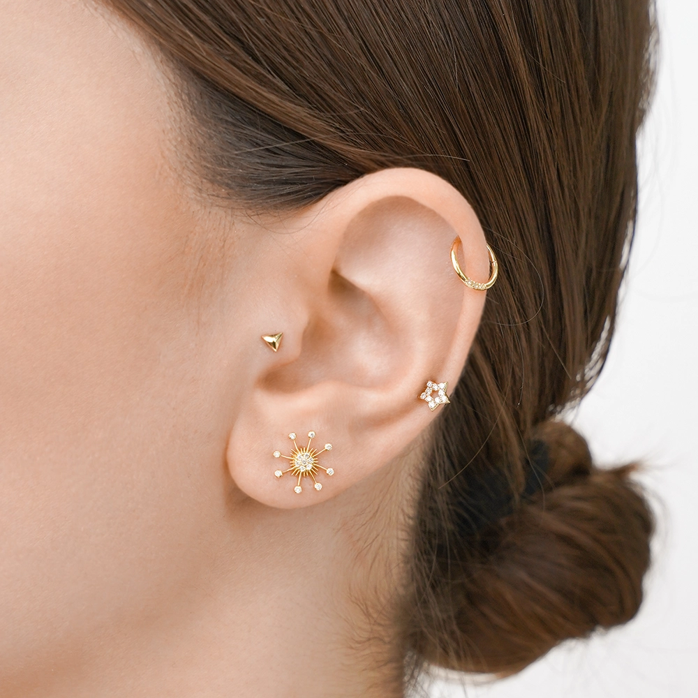 Sunny Diamond Yellow Gold Hoop Piercing - 5