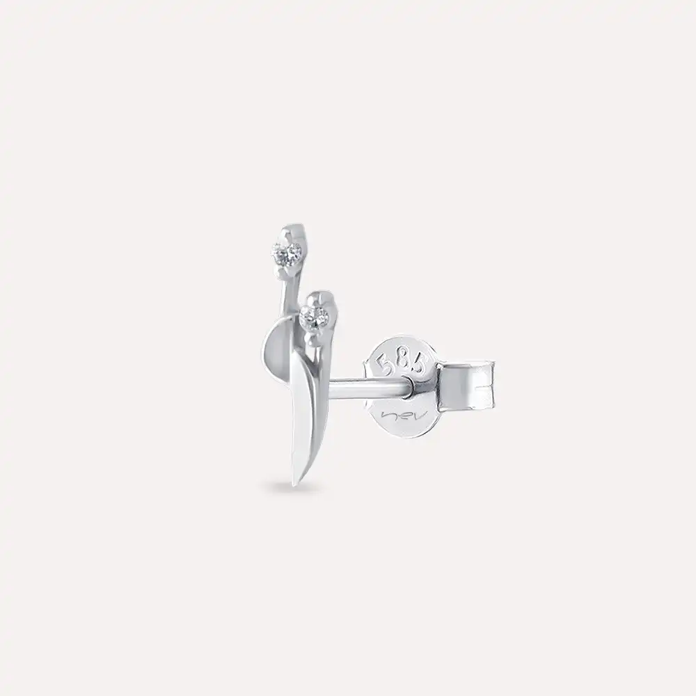 Sword Diamond White Gold Single Earring - 1