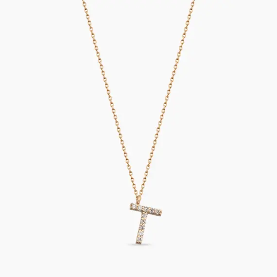 T Letter 0.07 CT Diamond Rose Gold Necklace - 1