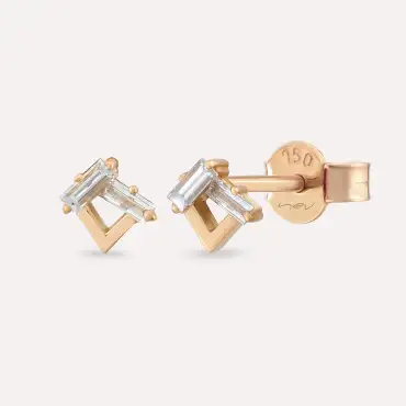 Tesi Baguette Cut Diamond Rose Gold Earring - Nev Jewellery (1)