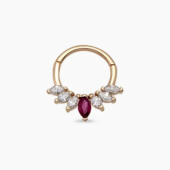 Tinka Ruby and Diamond Rose Gold Hoop Piercing - 1