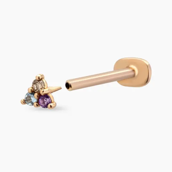 Triangle Aquamarin and Amethyst Rose Gold Piercing - 4