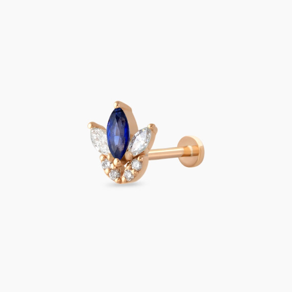 Tulip Marquise Cut Safir and Diamond Rose Gold Piercing - Nev Jewellery