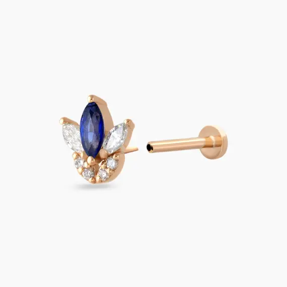 Tulip Marquise Cut Safir and Diamond Rose Gold Piercing - 4