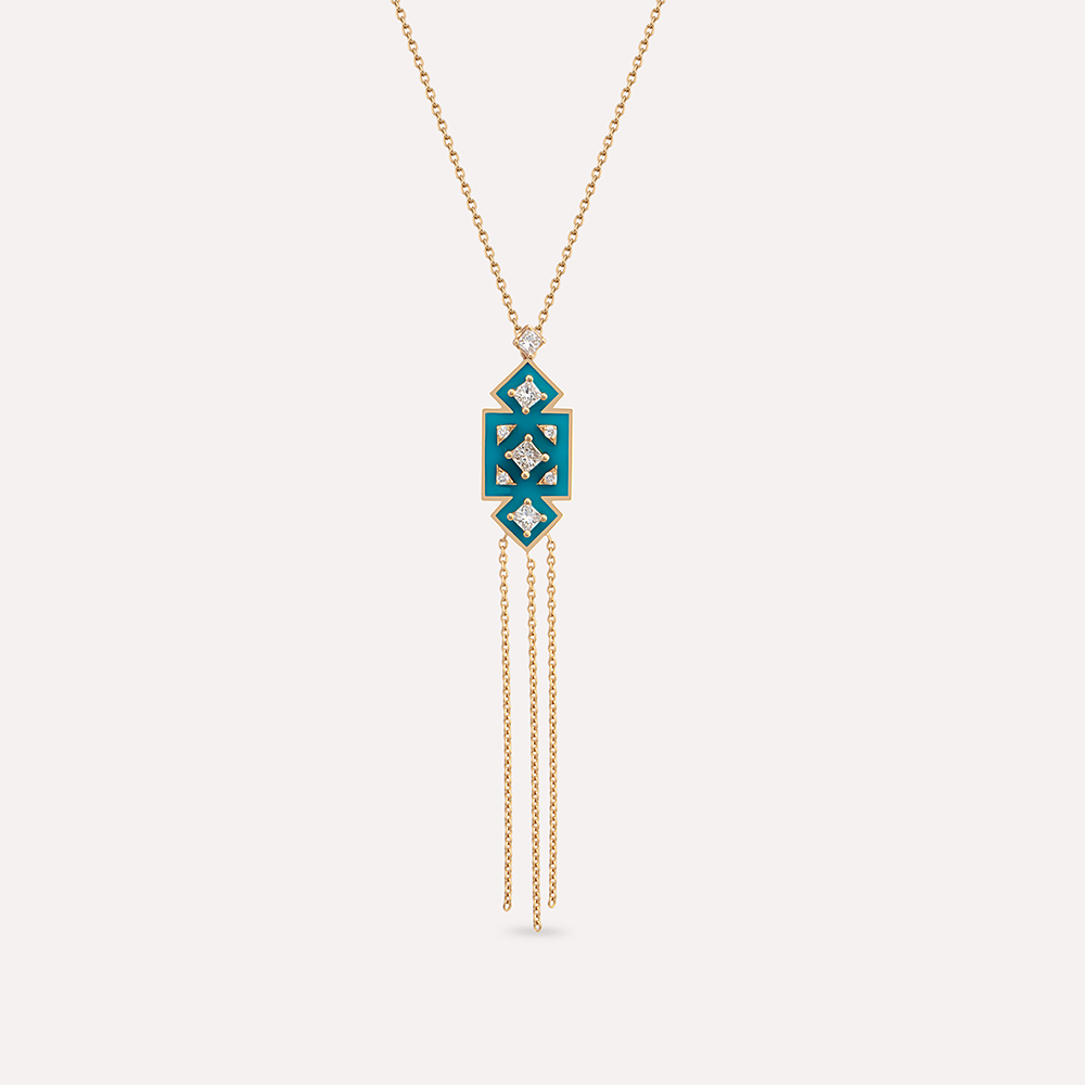 Uma Diamond and Turquoise Enamel Necklace - Nev Jewellery (1)