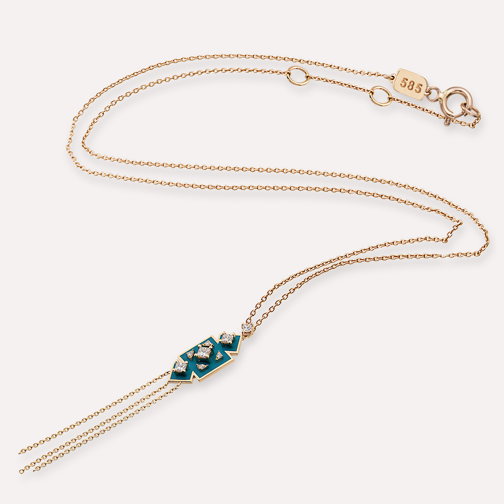 Uma Diamond and Turquoise Enamel Necklace - 3