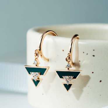 Ursa Minor 0.08 CT Diamond and Green Enamel Earring - Nev Jewellery