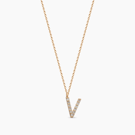 V Letter 0.08 CT Diamond Rose Gold Necklace - Nev Jewellery