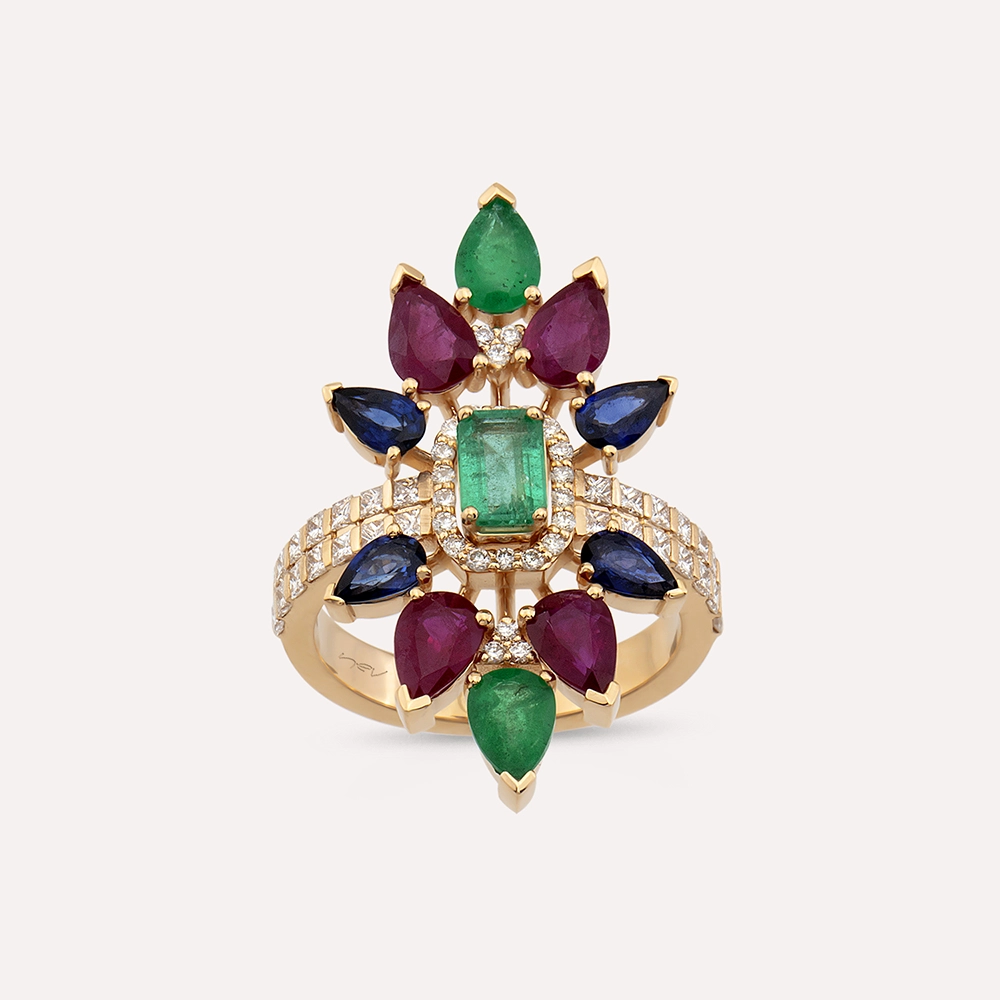 Verona 4.89 CT Diamond and Precious Gemstones Rose Gold Ring - Nev Jewellery (1)