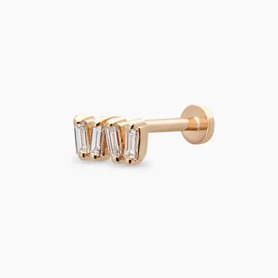 Weave Baguette Cut Diamond Rose Gold Piercing - 1