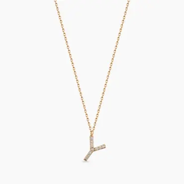 Y Letter 0.07 CT Diamond Rose Gold Necklace - Nev Jewellery (1)