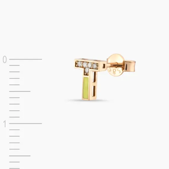 Yellow Enamel and Diamond T Letter Single Earring - 2