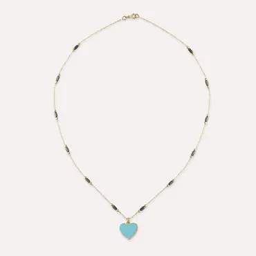 Yellow Gold Heart Necklace with Turquoise Enamel - Nev Jewellery (1)