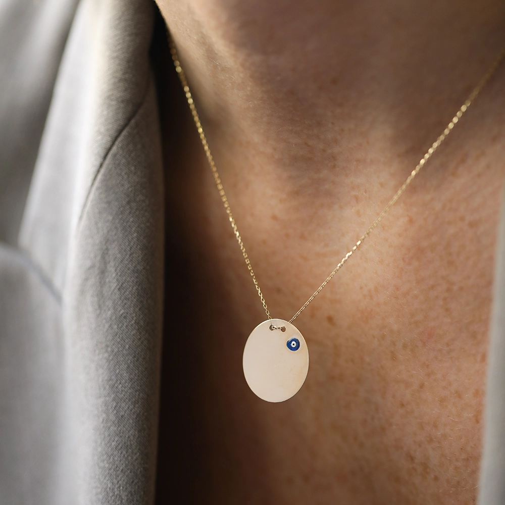 Yellow Gold Necklace with Evil Eye Detail - 1