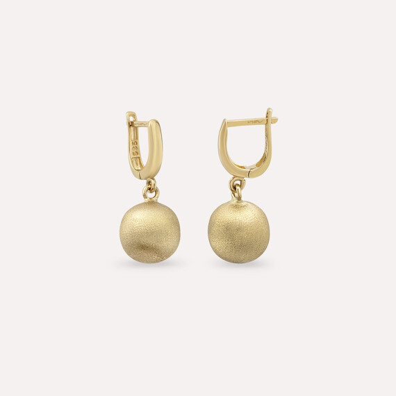 Yellow Gold Textured Dangling Ball Earrings - Nev Jewellery