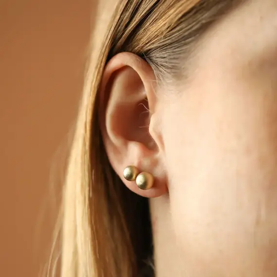 Min, Yellow Gold Textured Earrings - 1