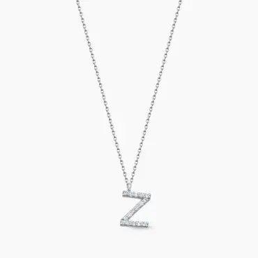 Z Letter 0.10 CT Diamond White Gold Necklace - Nev Jewellery (1)