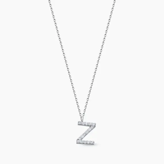 Z Letter 0.10 CT Diamond White Gold Necklace - 1