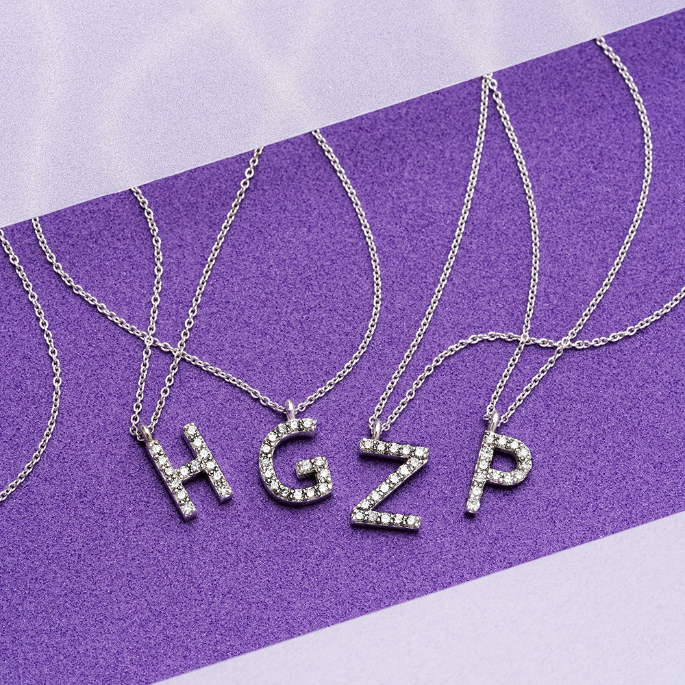 Z Letter 0.10 CT Diamond White Gold Necklace - 2