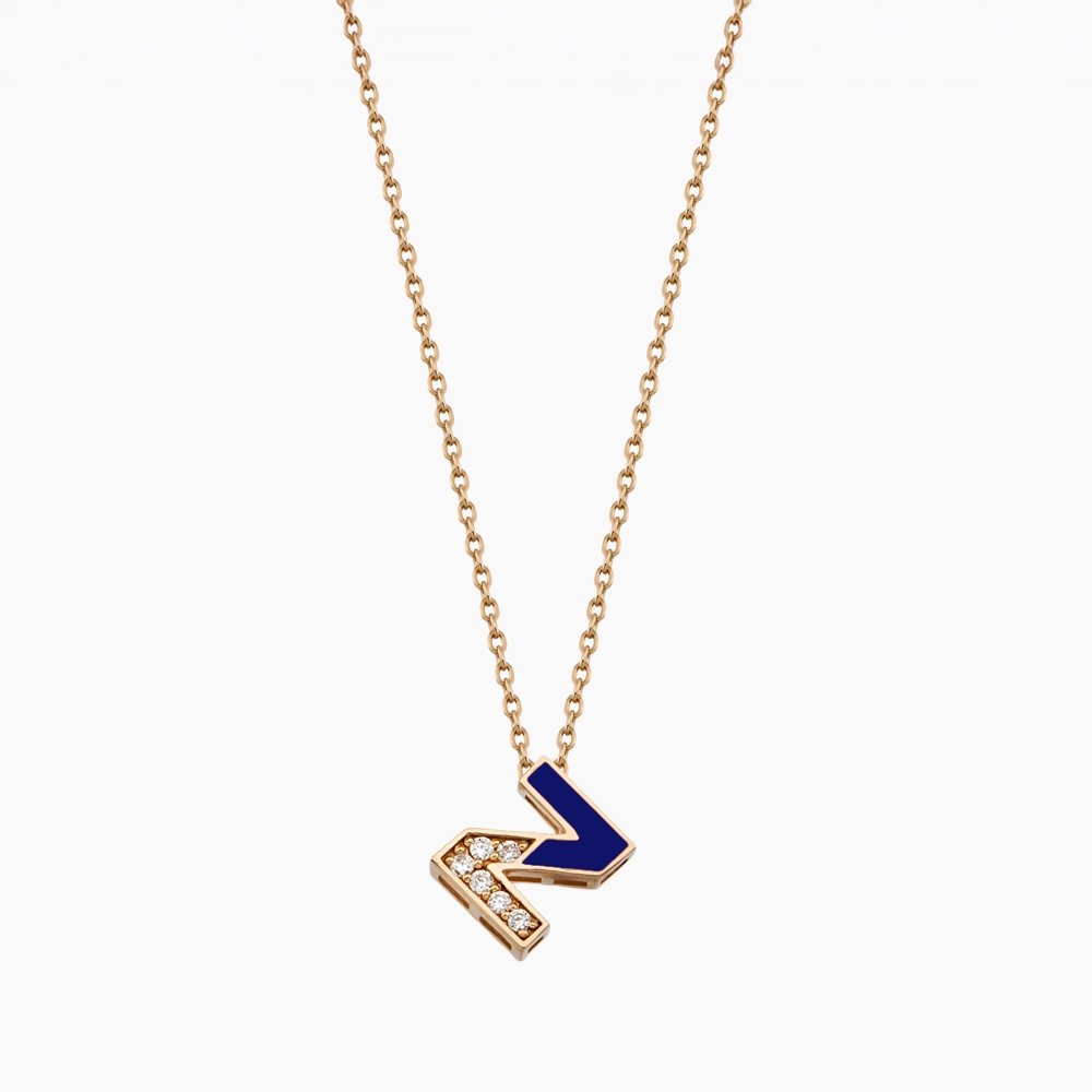 Z Letter Diamond and Blue Enamel Rose Gold Pendant - 1