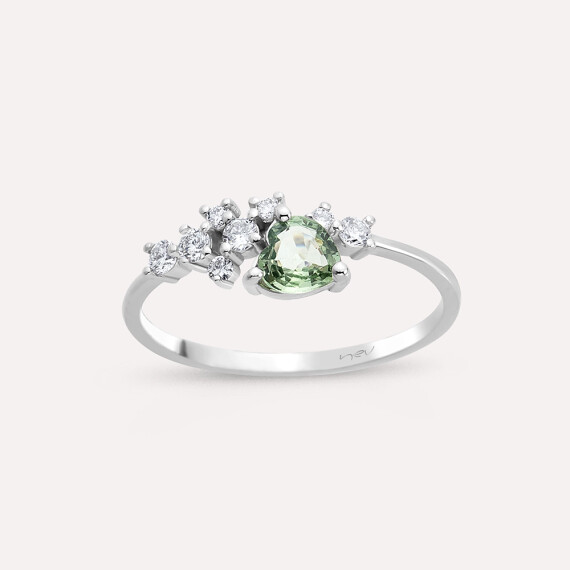 Zoya 0.56 CT Green Sapphire and Diamond White Gold Ring - Nev Jewellery