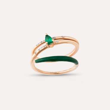 Eos 0.21 CT Emerald and Diamond Green Enamel Ring - Nev Jewellery