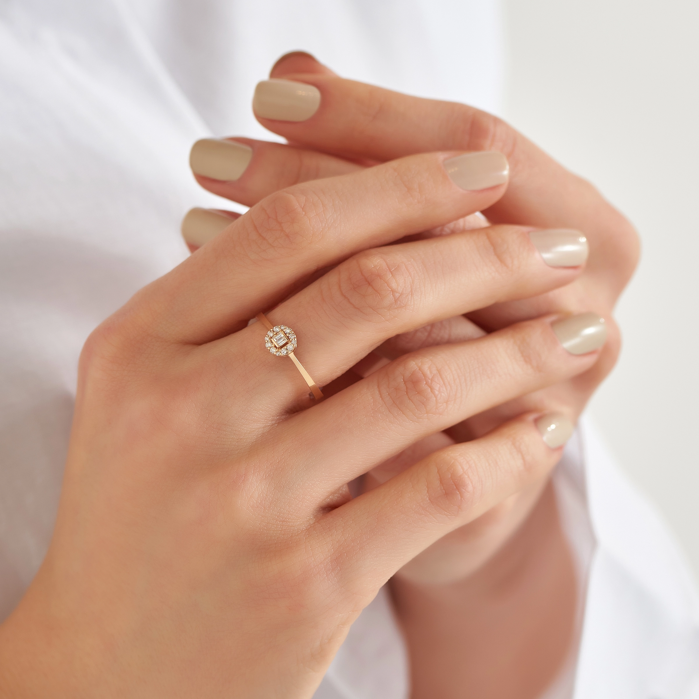 Esta 0.11 CT Baget Kesim Pırlanta Taşlı Rose Altın Yüzük - Nev Jewellery (1)