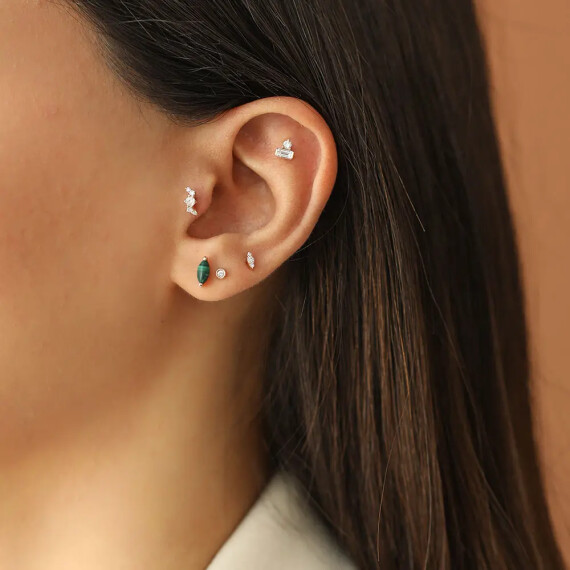 Eva Baguette Cut Diamond Rose Gold Piercing - Nev Jewellery