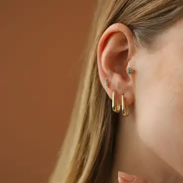 Eva Zümrüt ve Pırlanta Taşlı Sarı Altın Piercing - Nev Jewellery (1)