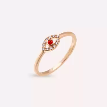 Eye 0.10 CT Orange Safir ve Pırlanta Taşlı Rose Altın Yüzük - Nev Jewellery (1)