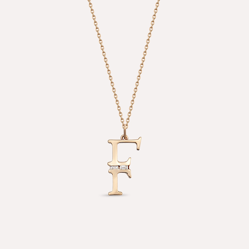 F Harf 0.04 CT Baget Pırlanta Taşlı Rose Altın Kolye - Nev Jewellery (1)