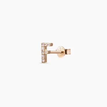 F Harf Pırlanta Taşlı Rose Altın Mini Tek Küpe - Nev Jewellery (1)