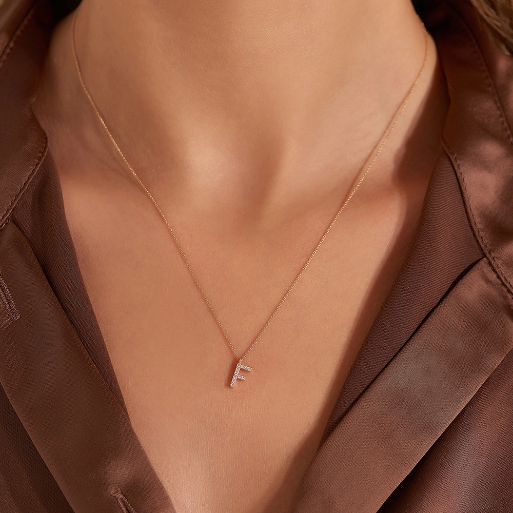 F Letter 0.07 CT Diamond Rose Gold Necklace - Nev Jewellery (1)
