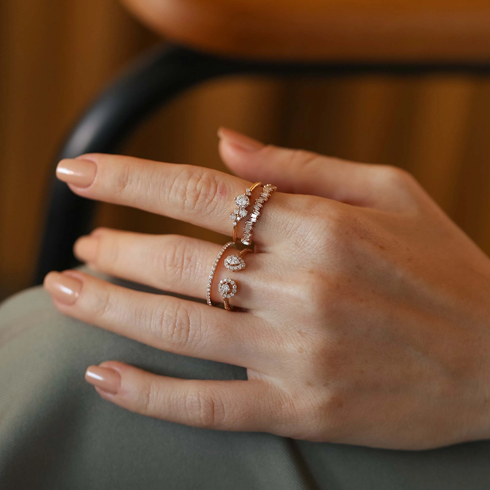 Felon Damla Kesim Pırlanta Taşlı Rose Altın Yüzük - Nev Jewellery (1)