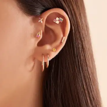 Fey Multciolor Safir Taşlı Rose Altın Piercing - Nev Jewellery (1)