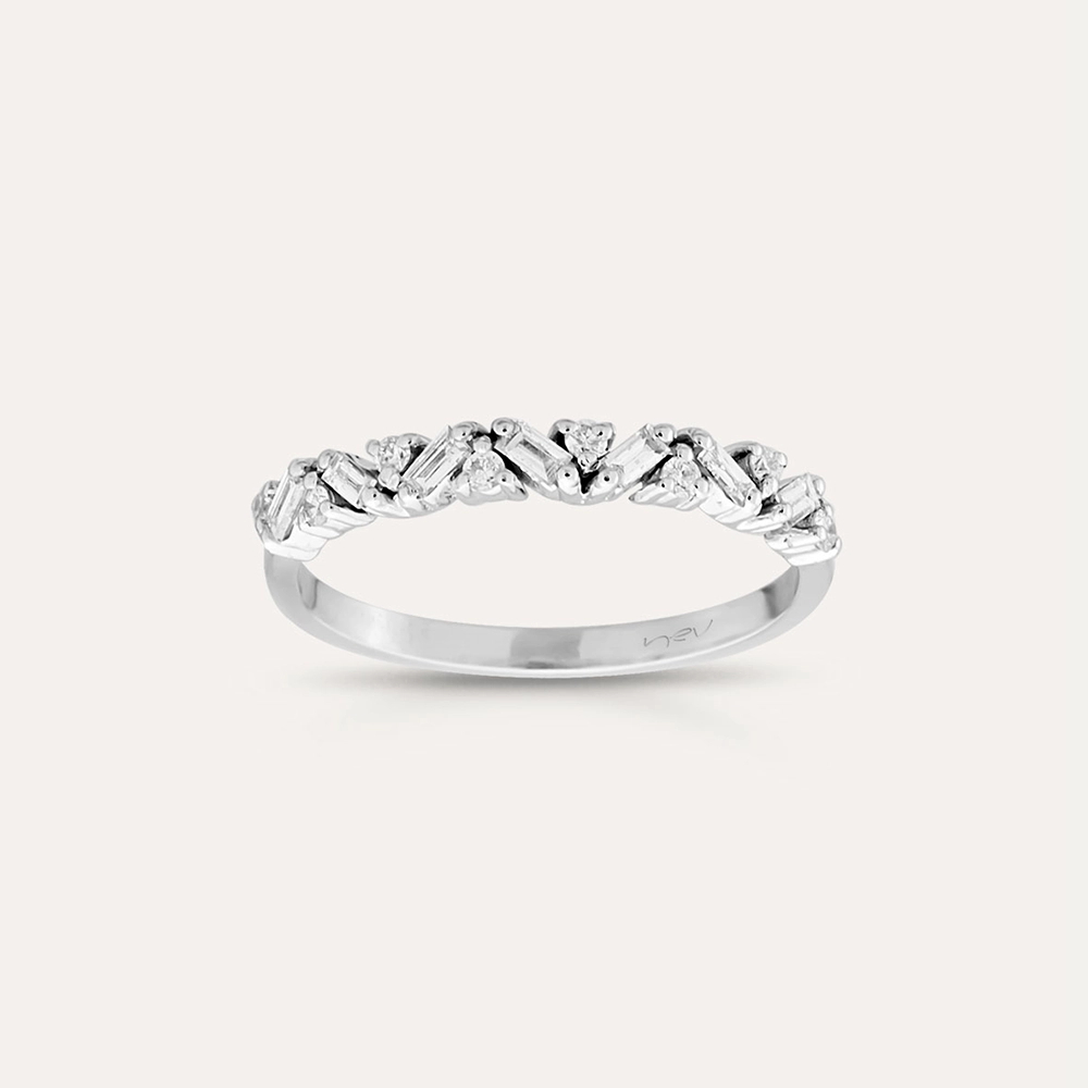 Fides White 0.25 CT Baget Pırlanta Taşlı Beyaz Altın Yüzük - Nev Jewellery (1)