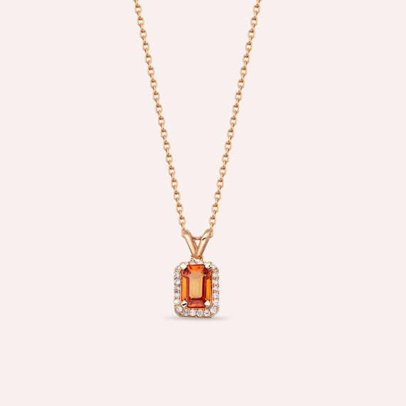 Fiona 0.81 CT Orange Sapphire and Diamond Rose Gold Necklace - 1