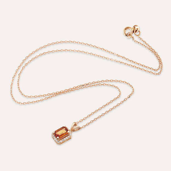 Fiona 0.81 CT Orange Sapphire and Diamond Rose Gold Necklace - 2