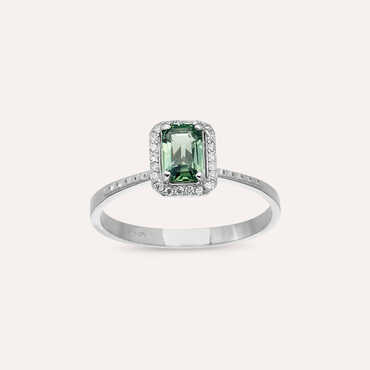 Fiona 0.83 CT Green Safir ve Pırlanta Taşlı Beyaz Altın Yüzük - Nev Jewellery