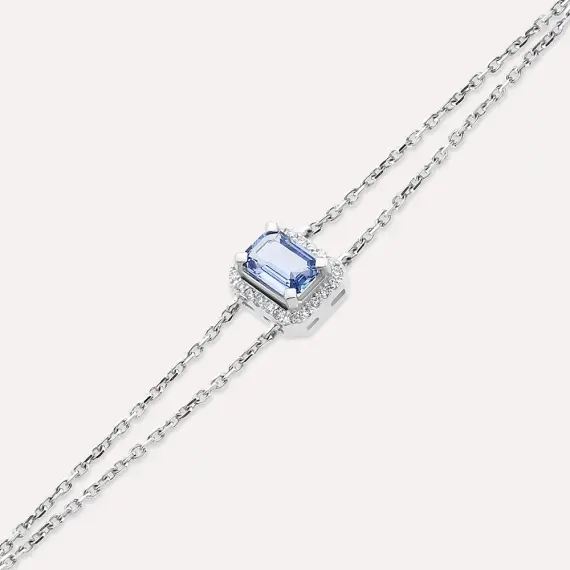 Fiona Blue Safir ve Pırlanta Taşlı Beyaz Altın Bileklik - 2