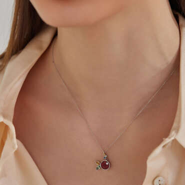 Fish 0.47 CT Multicolor Sapphire and Red Enamel Necklace - Nev Jewellery (1)